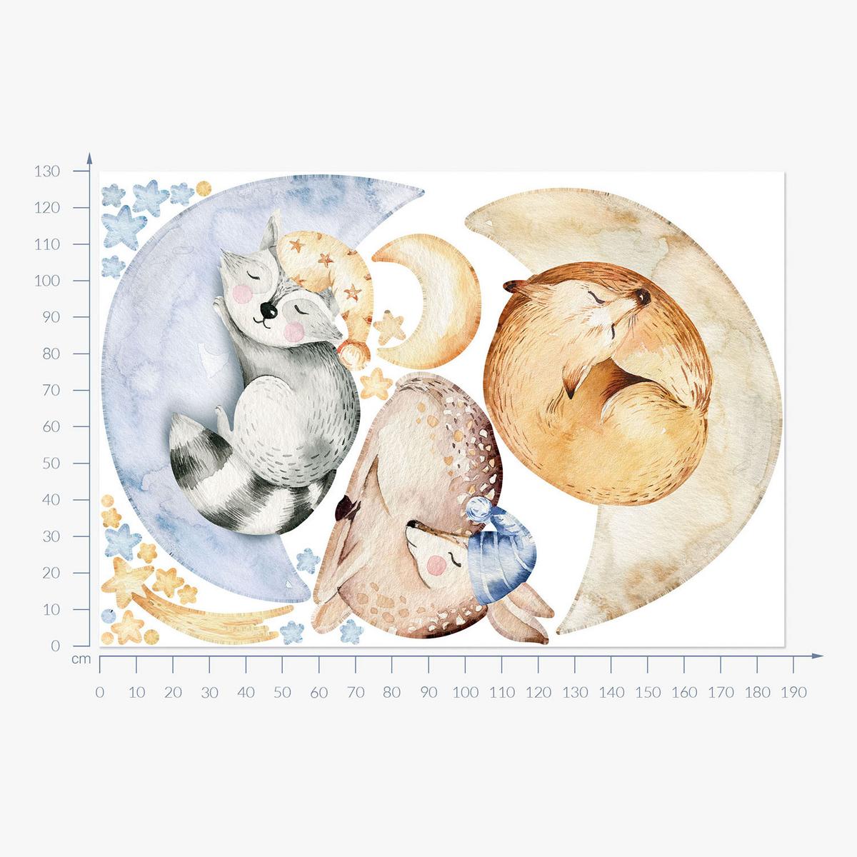 WANDAUFKLEBER 130x187cm - Schlafende Tiere - Multicolor, Kunststoff (130/187/0.1cm) - Wallfluent