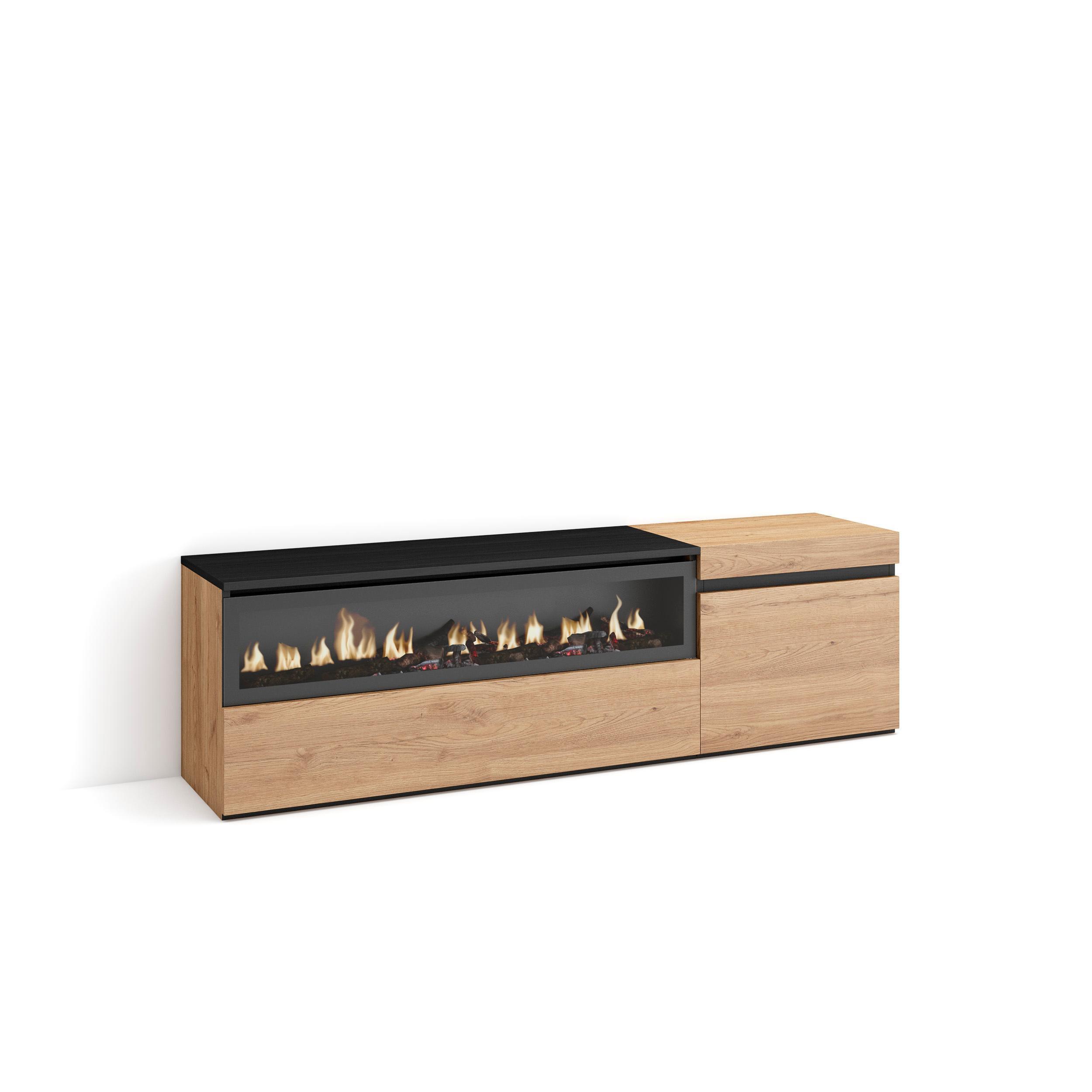 LOWBOARD mit Elektrokamin, Eiche, Schwarz, 150/35/45cm - Eichefarben/Naturfarben, Holzwerkstoff (150/45/35cm) - Skraut Home
