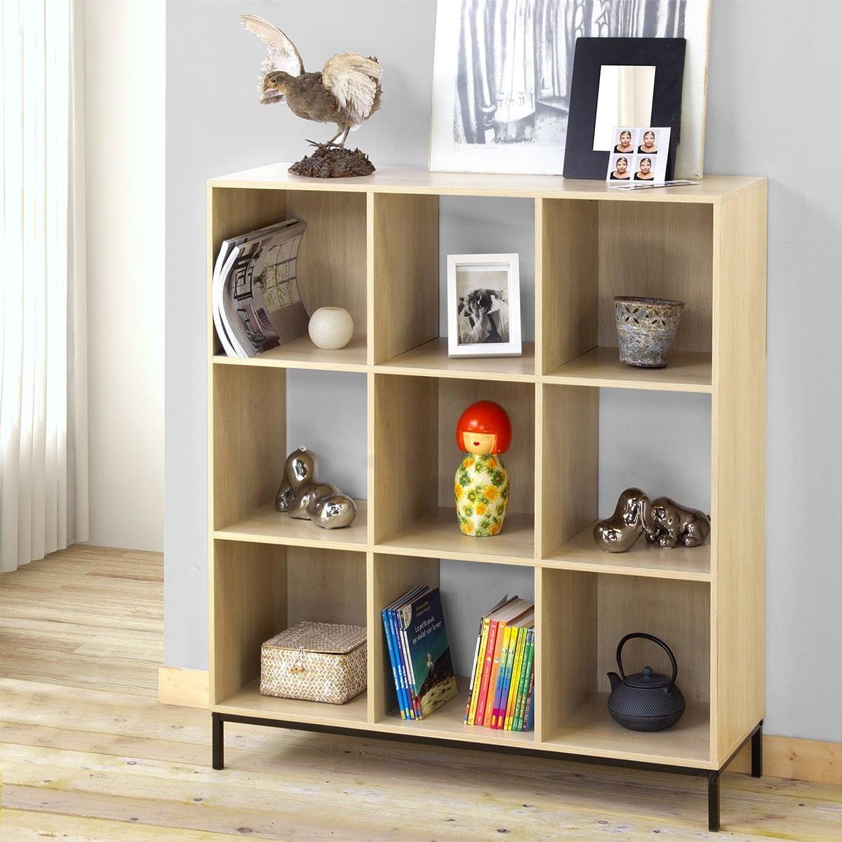 REGAL mit 9 Fächern und Metallfüßen - Eschefarben, Holzwerkstoff (29.8/103.3/33.5cm) - Calicosy