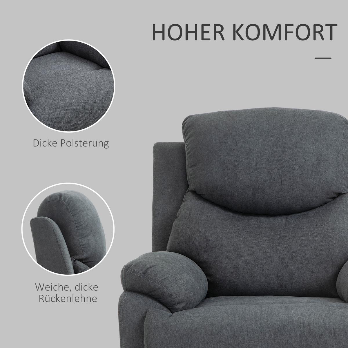 RELAXSESSEL 150° neigbar Einzelsofa Liege Fernsehsessel Leinen Dunkelgrau - Dunkelgrau/Schwarz, Textil/Metall (88/102/93cm) - HOMCOM