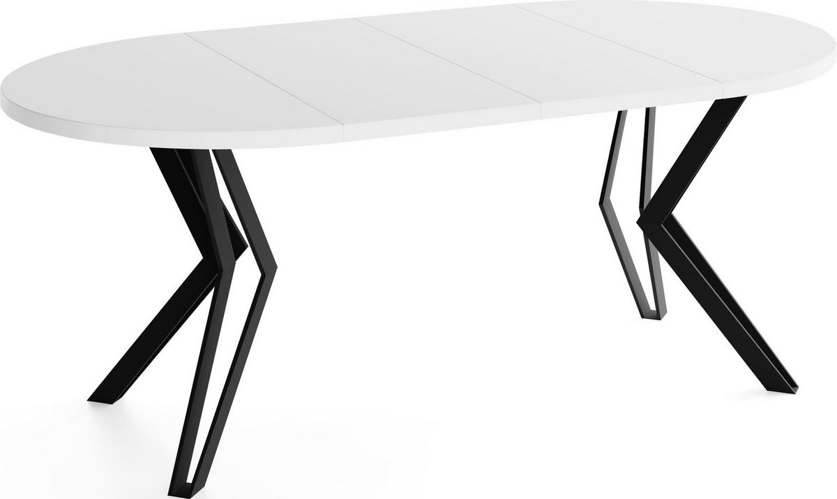 ESSTISCH Revena runder ausziehbarer, Weiß 100-180/100/76 cm - Schwarz/Weiß, Holzwerkstoff/Metall (100/180/76cm) - WFL GROUP