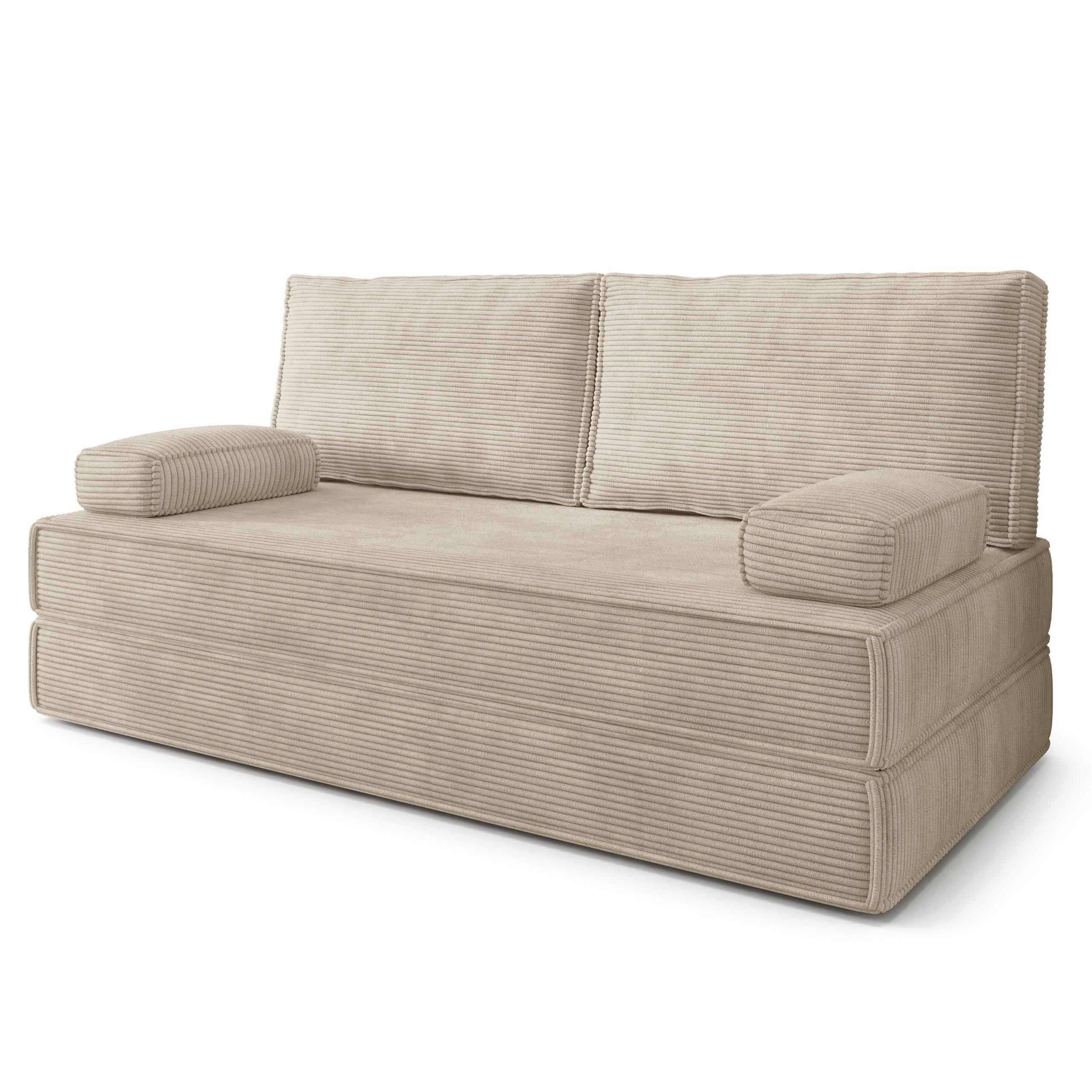 BETTSOFA SILAR aus Schaumstoff Kordstoff Creme Schlaffunktion - Creme, Textil (170/86/80cm) - MASSENO