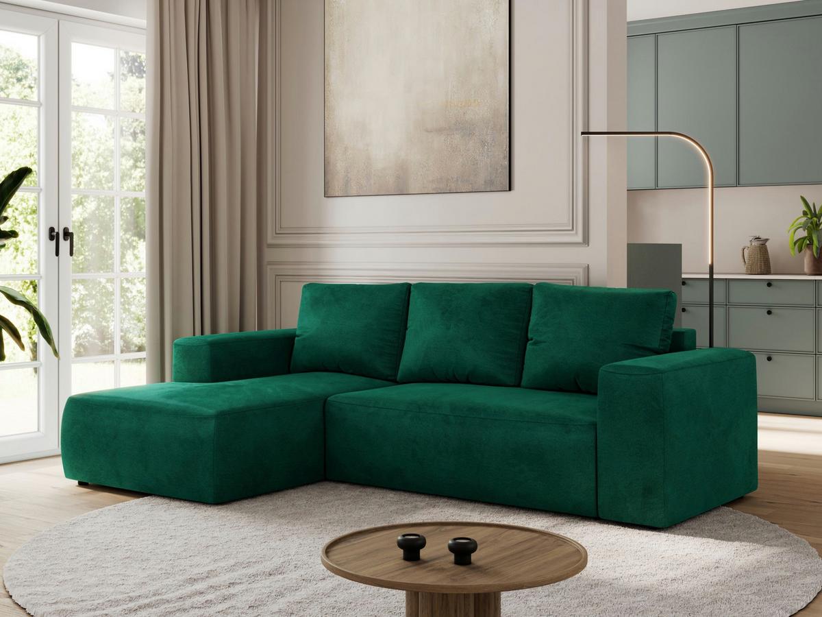 ECKSOFA TRENTINO L Dunkelgrün Velvet - Links - Dunkelgrün/Schwarz, Kunststoff/Textil (266/164cm) - MKS