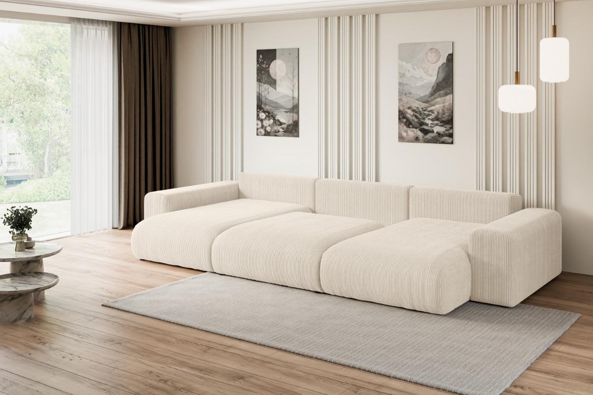 WOHNLANDSCHAFT mit Schlaffunktion ESKAR-U -364x176x72cm Beige Cord - Beige/Schwarz, Holzwerkstoff/Kunststoff (364/72/176cm) - ALTDECOR