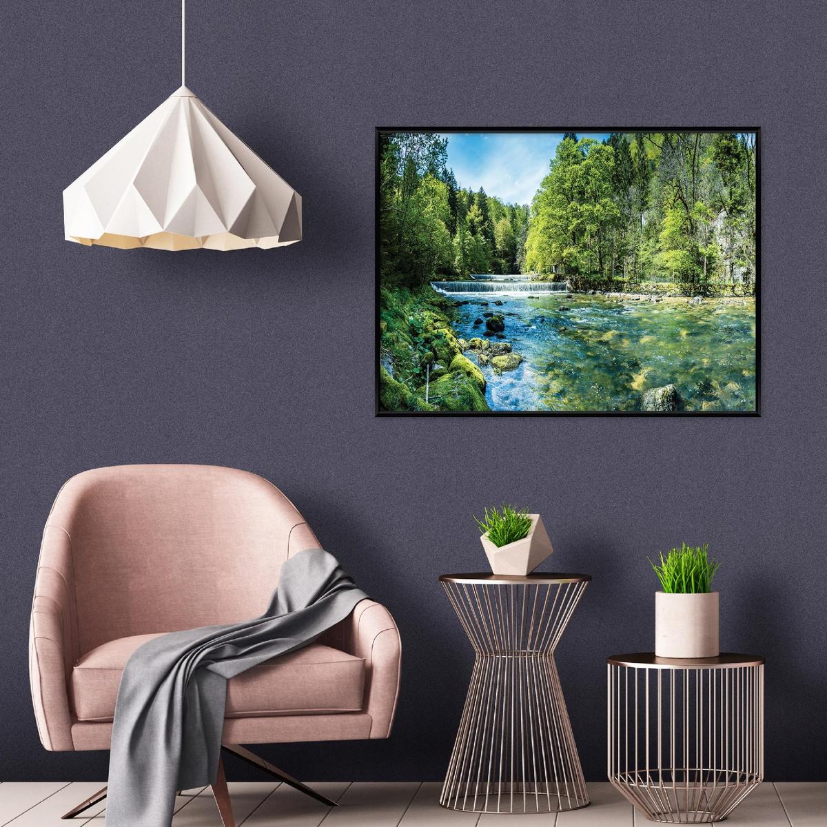 BILDER mit Rahmen Wald Fluss Grün 120x80 cm - Multicolor, Holzwerkstoff (120/80cm) - Wallarena