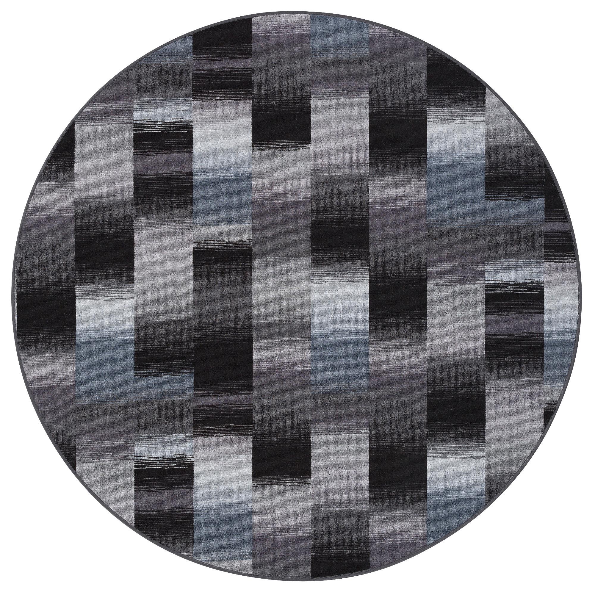 DESIGNER VELOUR TEPPICH MYSTIC KARO RUND - Blau/Grau, Textil (133/133cm) - Snapstyle