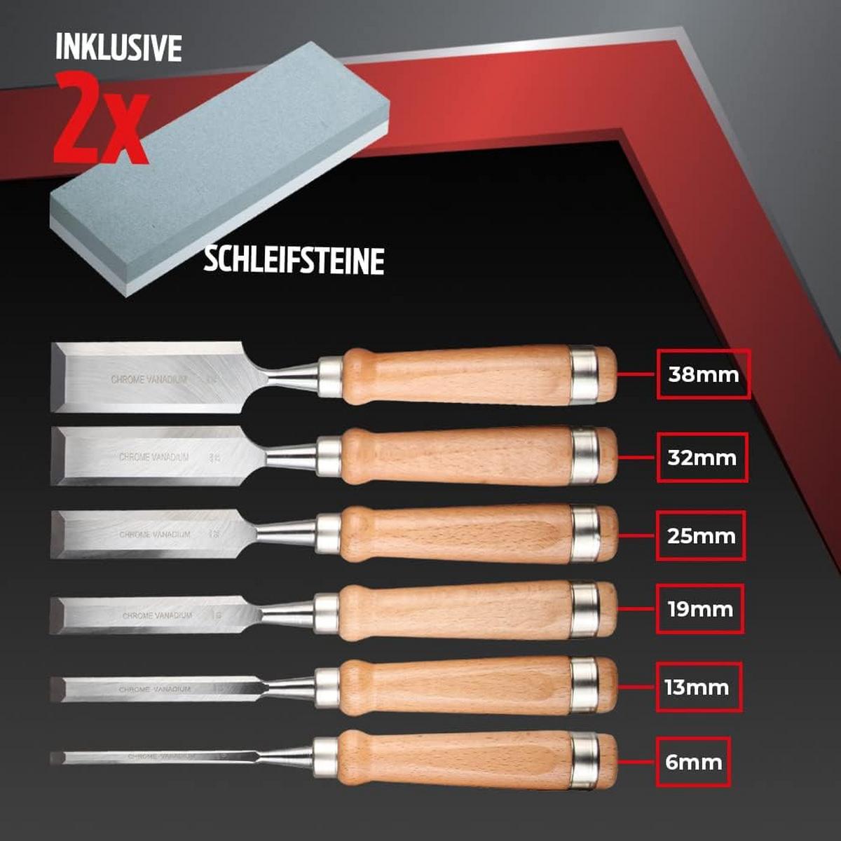 STECHBEITEL 6er-Set mit 2 Schleifsteinen - Braun, Holz - bestTools