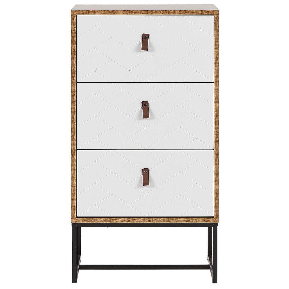 KOMMODE 3 Schubladen heller Holzfarbton/weiß Nueva - Hellbraun/Schwarz, Holzwerkstoff (49/91/38cm) - Beliani