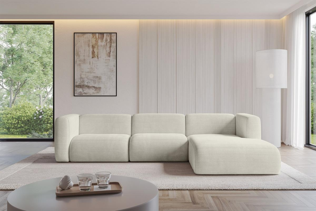 ECKSOFA Ottomane Rechts MIRA-L2 318x179x89 Creme Cord - Ecru/Creme, Holzwerkstoff/Kunststoff (318/179cm) - ALTDECOR