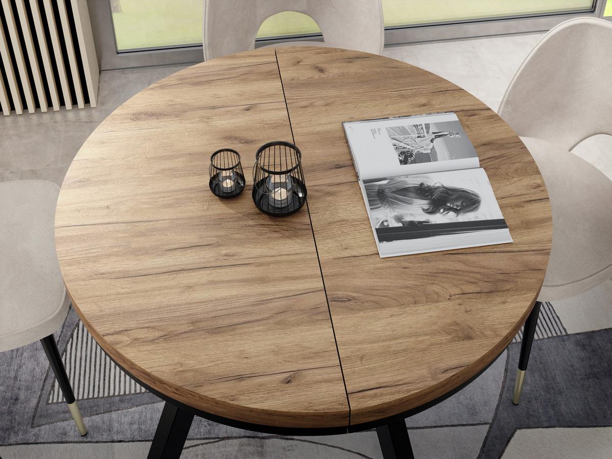 ESSTISCH Lume Weiß runder ausziehbarer, Wotan Eiche 100-150/100/76 cm - Eiche Wotan/Weiß, Holz/Holzwerkstoff (100/150/76cm) - WFL GROUP
