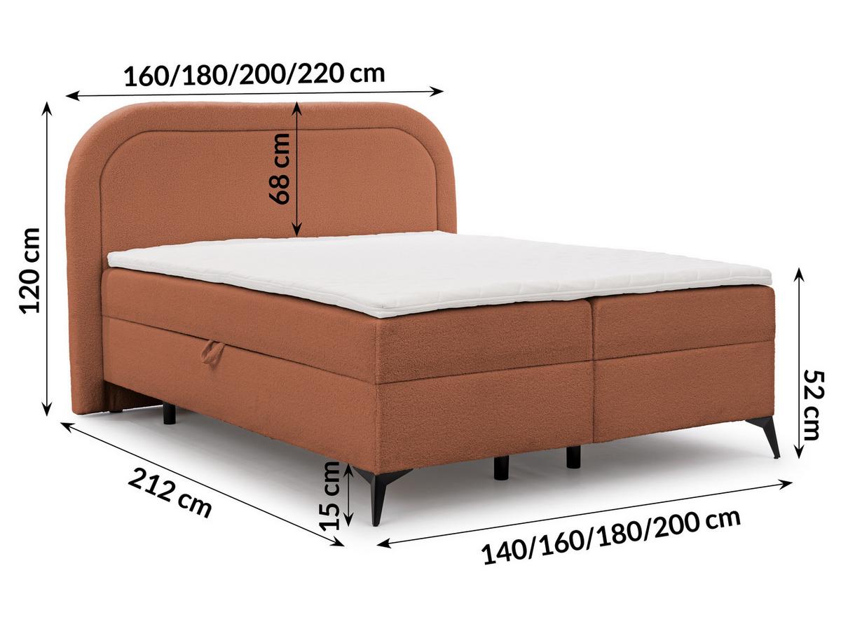 BOXBETT Sonna 140/200 cm Terrakotta Bouclé-Stoff mit abgerundetem Kopfteil und mit schwarzen Metallfüße - Terracotta/Schwarz, Holz/Textil (140/200cm) - S-Style Möbel