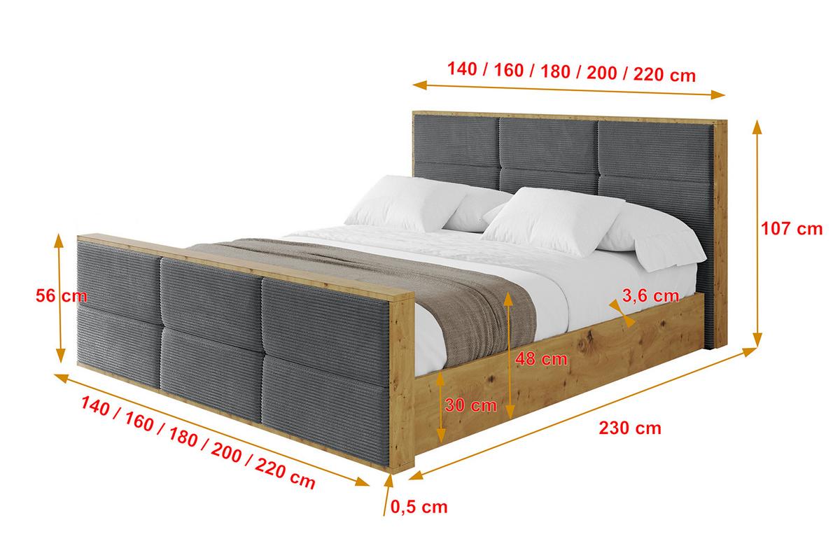 POLSTERBETT mit Bettkasten, Fußteil und Lattenrost, Boxbett ohne Matratze - ENZO1-Z 180x200 Dunkelgrau - Anthrazit, Holzwerkstoff/Textil (180/200cm) - ALTDECOR