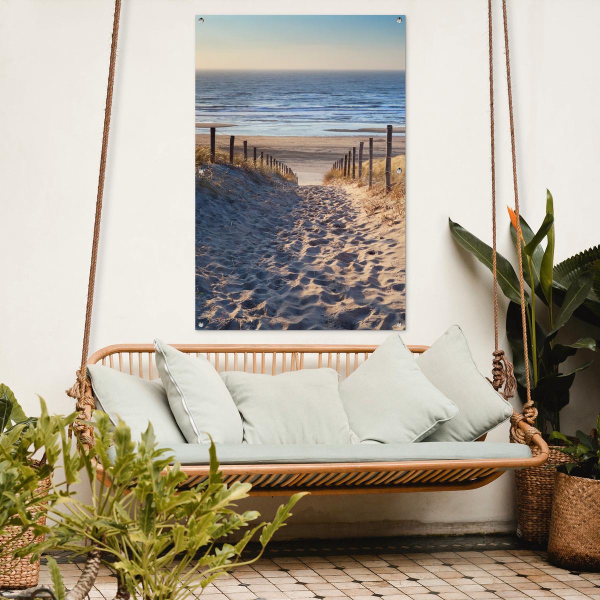 GARTENPOSTER Strand - Meer - Niederlande - Dünen - Sonne Outdoor Bilder 80x120 cm - Sandfarben, Kunststoff (80/120/0.2cm) - OnlyWow