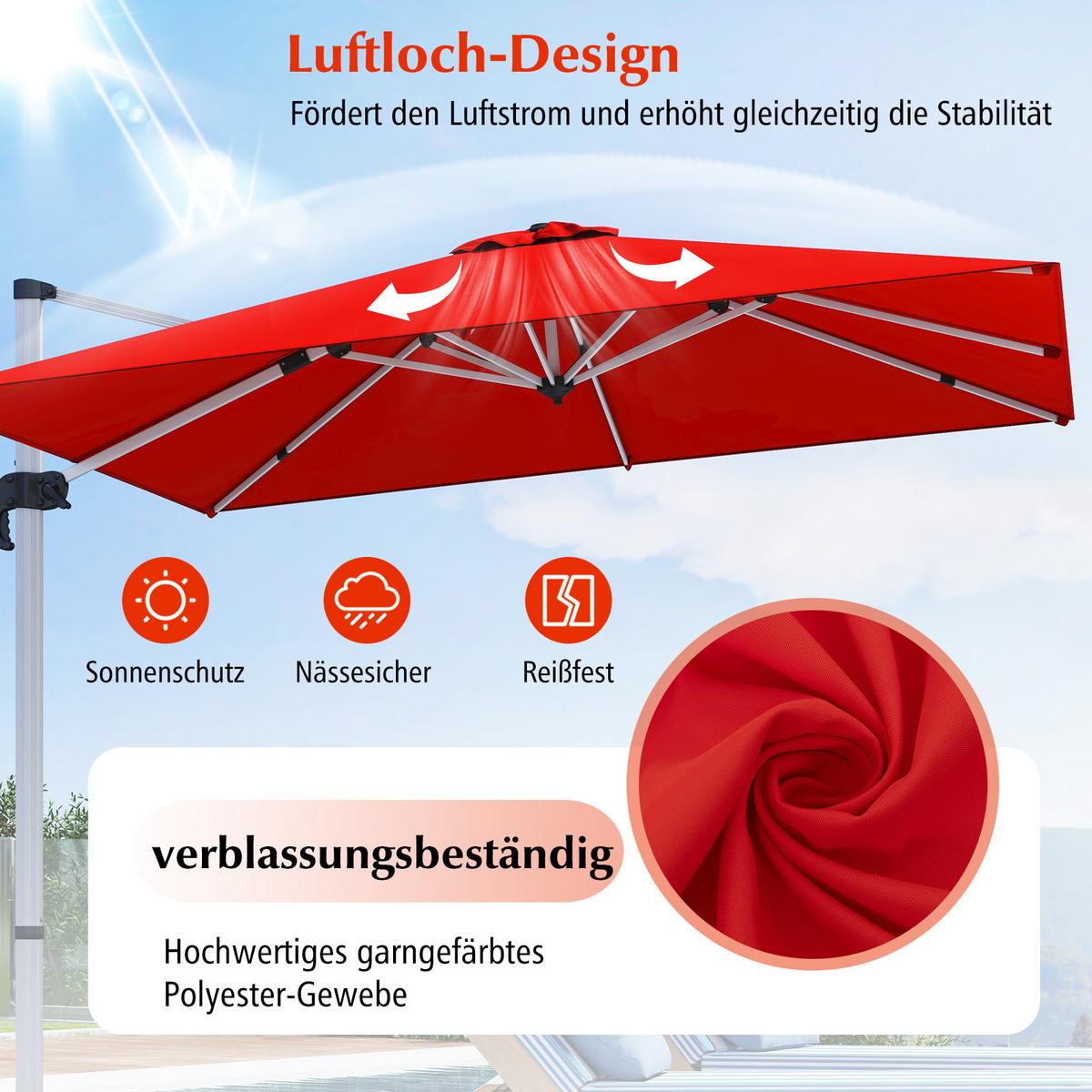 TERRASSENSCHIRM 300cm Weinrot - Weinrot, Metall (300/300cm) - COSTWAY