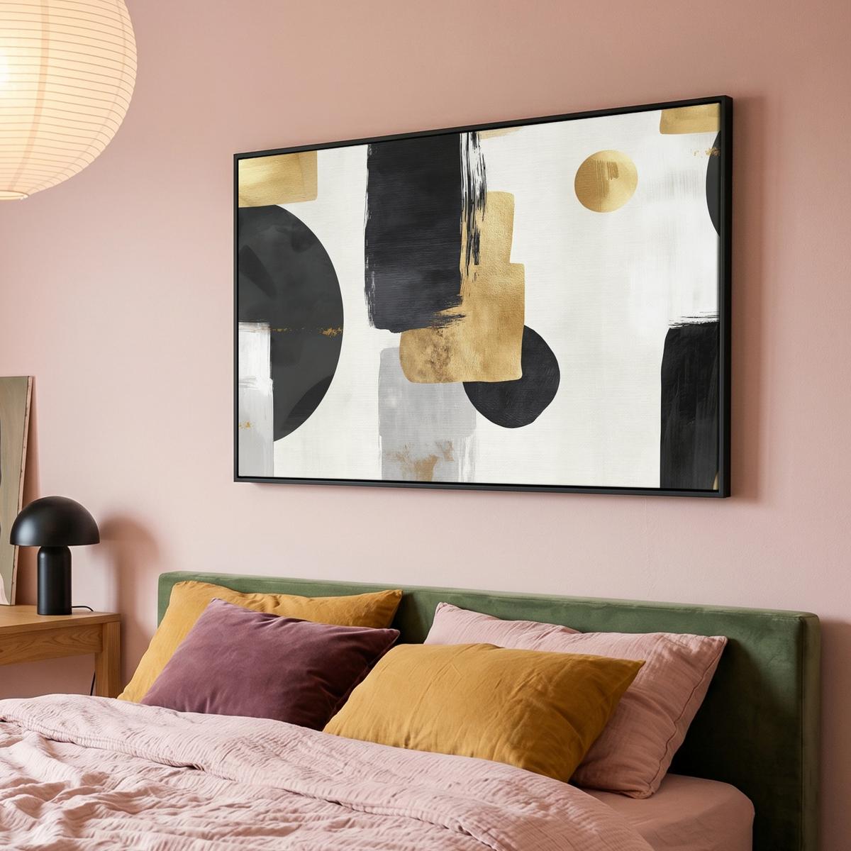 LEINWAND Bilder mit Rahmen - Gold - Rechtecke - Kreise - Abstrakt - 120x80 - Weiß, Textil (120/80cm) - MuchoWow