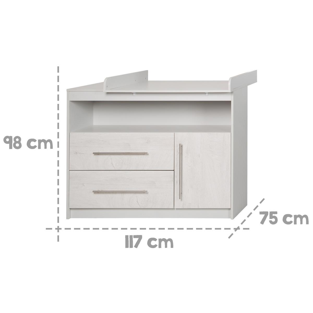 BABYZIMMER-SET Maren 2 mit breiter Wickelkommode 3-teilig - Hellgrau, Holzwerkstoff (76/80/142cm) - Roba