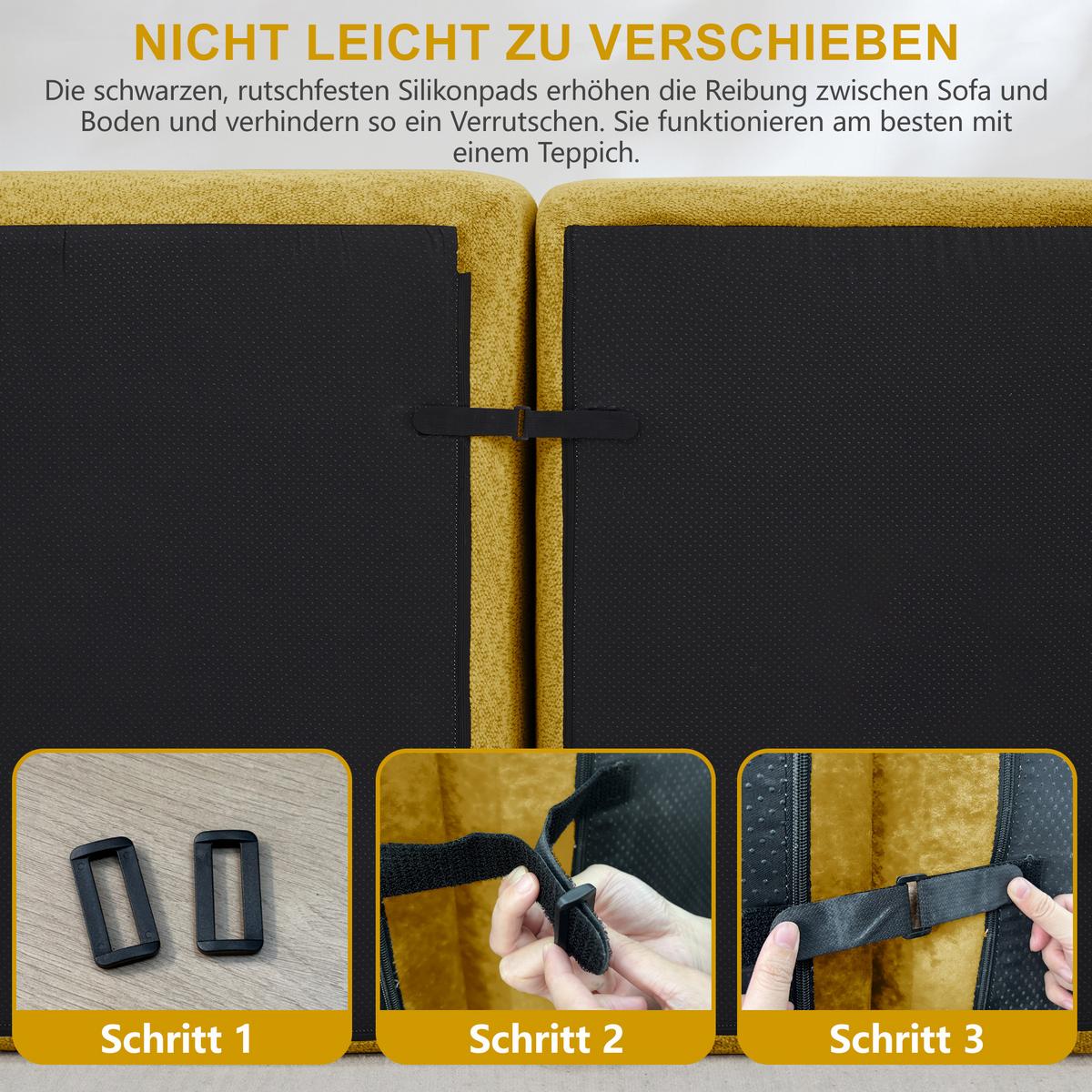 3-SITZER SOFA aus granuliertem Fleece, frameless Lounge-Design ohne Montage - Gelb, Textil (288/79/104cm) - Urban Meuble