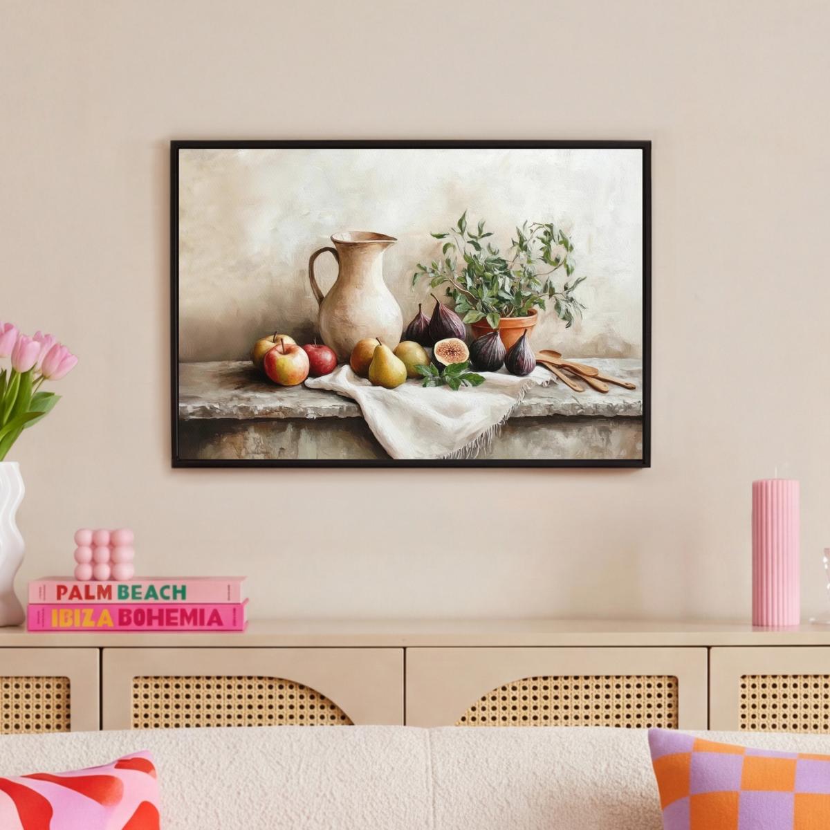 LEINWAND Bilder mit Rahmen - Obst - Kräuter - Ländlich - 60x40 - Naturfarben, Textil (60/40cm) - MuchoWow