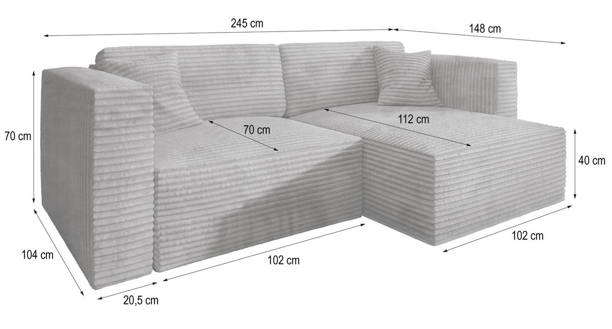ECKSOFA NERIO Schwarz Kordstoff mit Schlaffunktion - Schwarz, Holz (245/148cm) - MASSENO