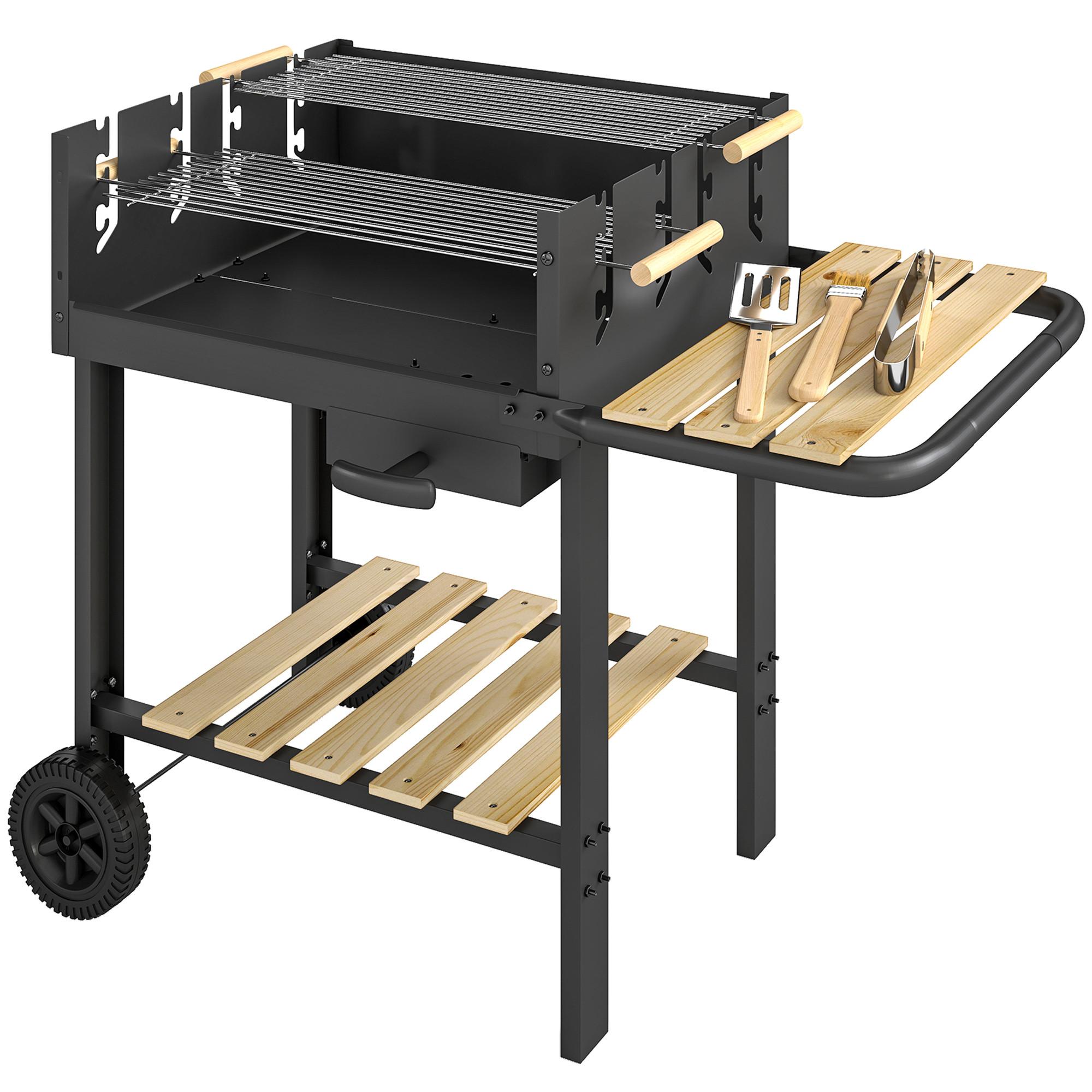 HOLZKOHLEGRILL Metall Kiefernholz Schwarz - Schwarz, Metall (58/82/99.5cm) - Outsunny