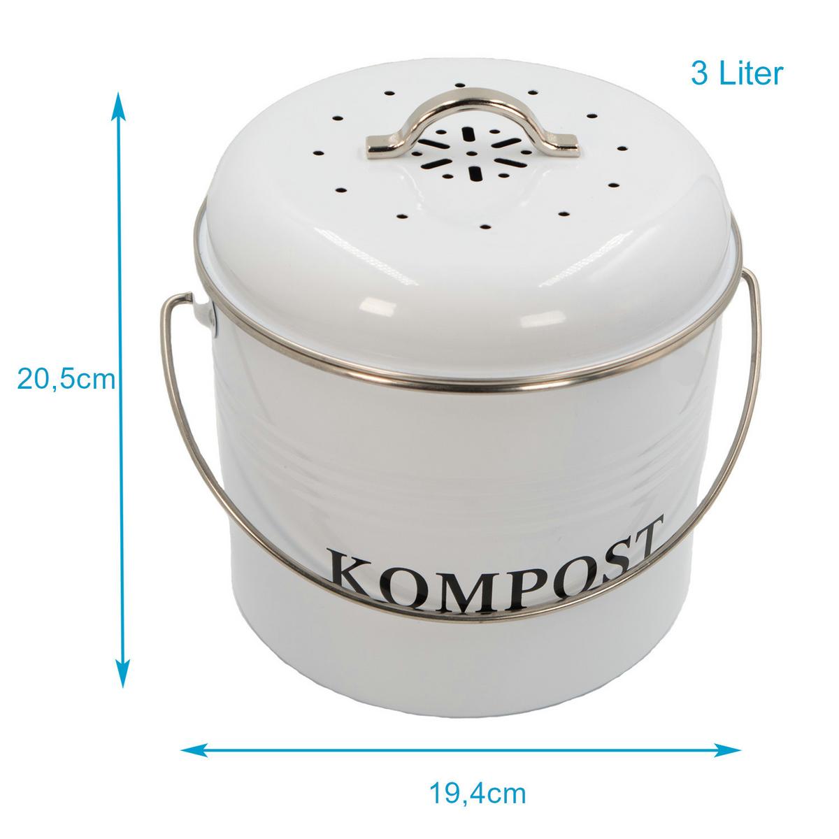 MÜLLEIMER Eisen inkl. 1 Kohlefilter 21.5 / 19 / 20.5 cm - Weiß, Metall (19/20.5/21.5cm) - Intirilife