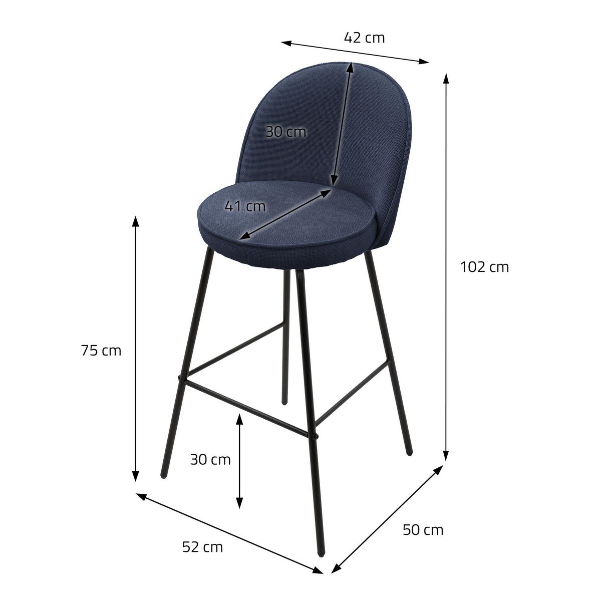 BARHOCKER 4er Set Dunkelblau mit Stoffbezug - Schwarz/Dunkelblau, Textil/Metall (52/102/50cm) - ML-DESIGN