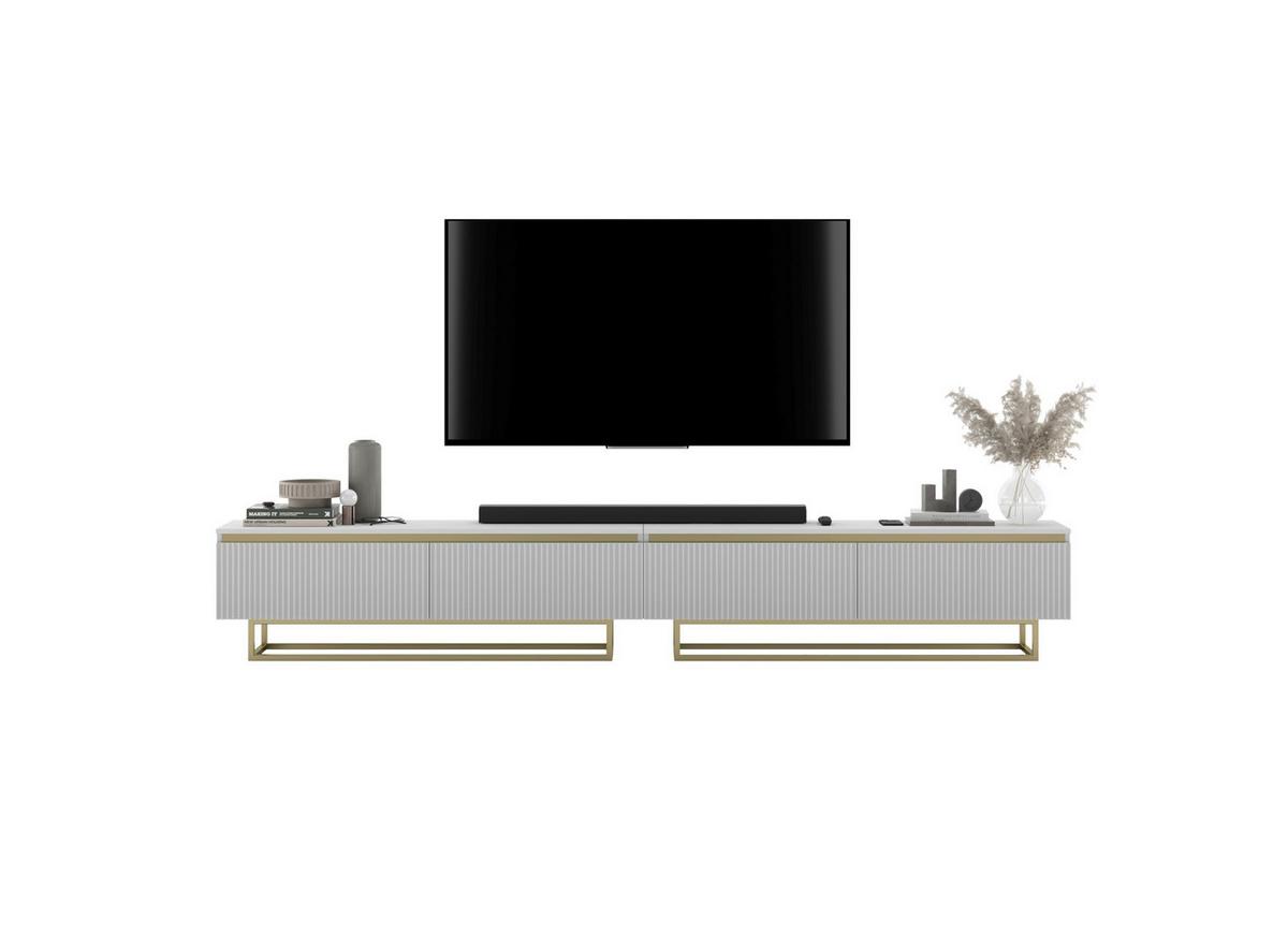 TV-LOWBOARD 2-er Set Selene Glamour Weiß Matt mit Metallrahmen 140 cm - Goldfarben/Weiß, Holzwerkstoff/Metall (280/44/35cm) - Meble Lindner