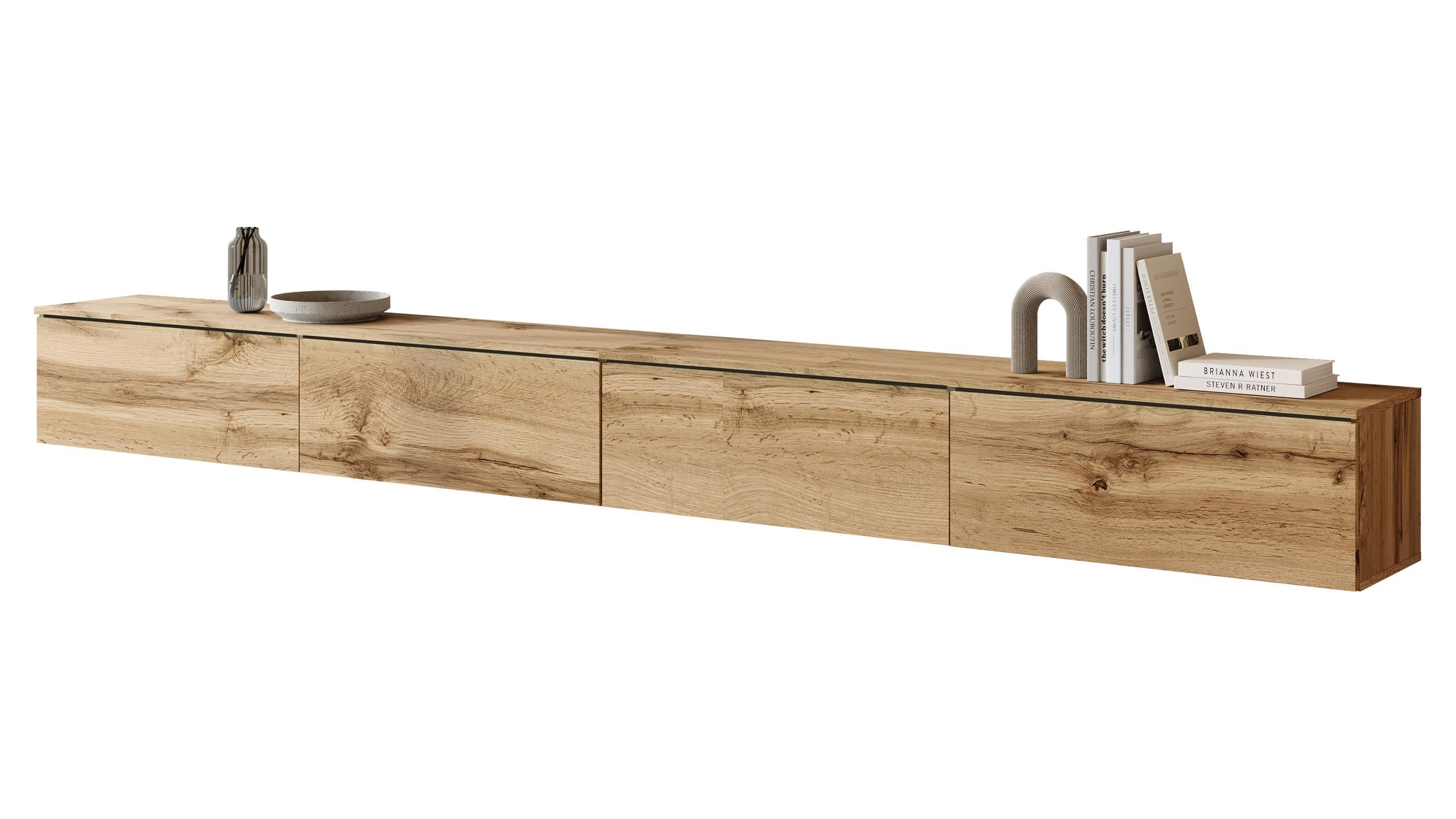 TV-LOWBOARD D300 mit weißer LED Beleuchtung - Eiche Wotan/Silberfarben, Holzwerkstoff/Kunststoff (300/30/33cm) - MIRJAN24