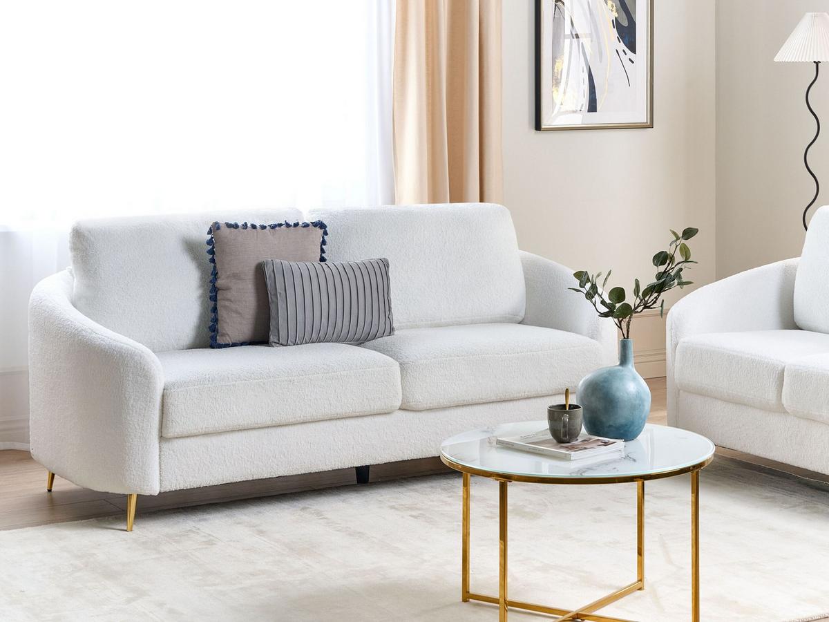 3-SITZER-SOFA Bouclé weiß/gold Trosa - Goldfarben/Weiß, Textil (203/88/86cm) - Beliani