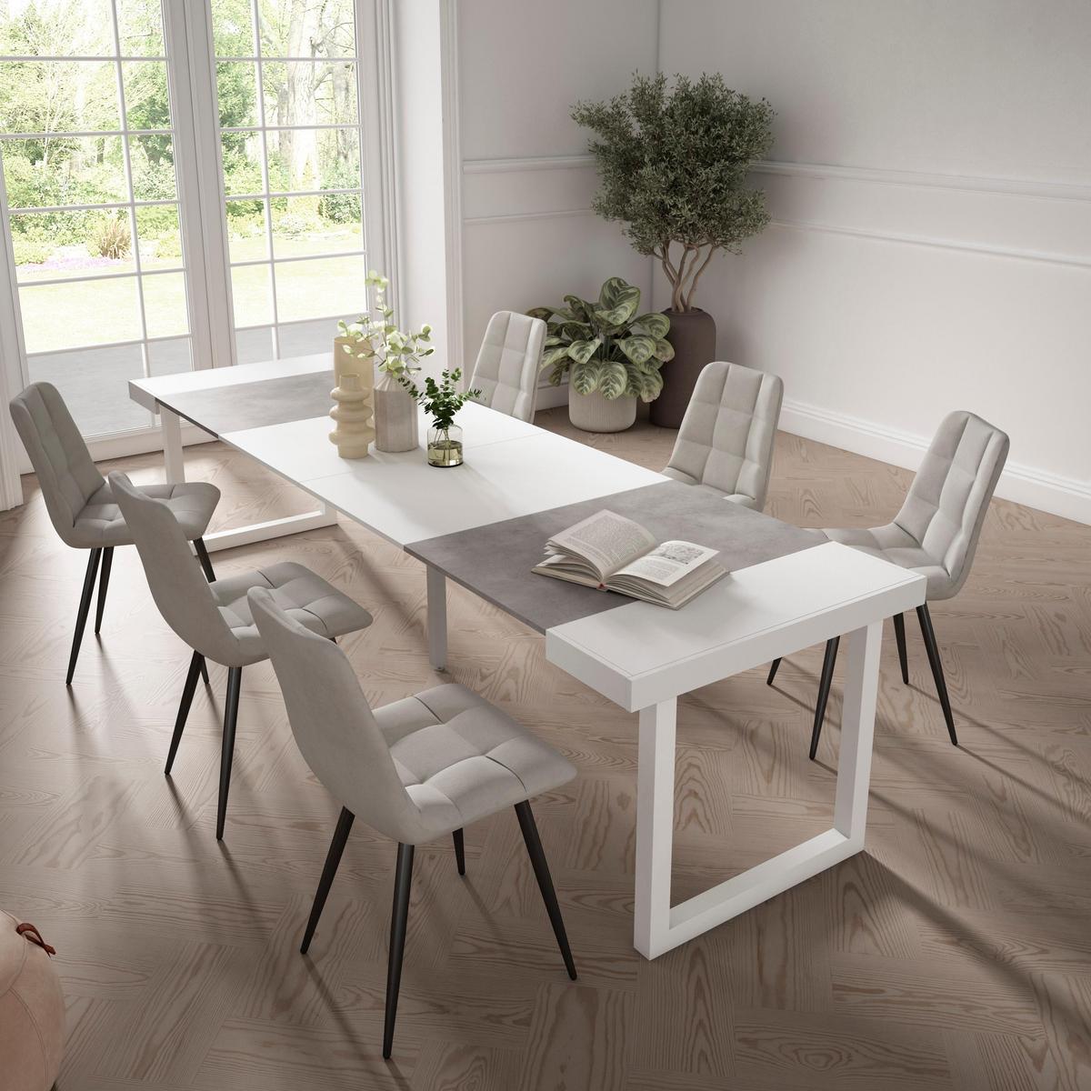 KONSOLENTISCH ausziehbar 58 bis 302cm, für 14 Gäste, weiß zementgrau, 90/58/73cm - Weiß/Grau, Holzwerkstoff (90/302/73cm) - Skraut Home