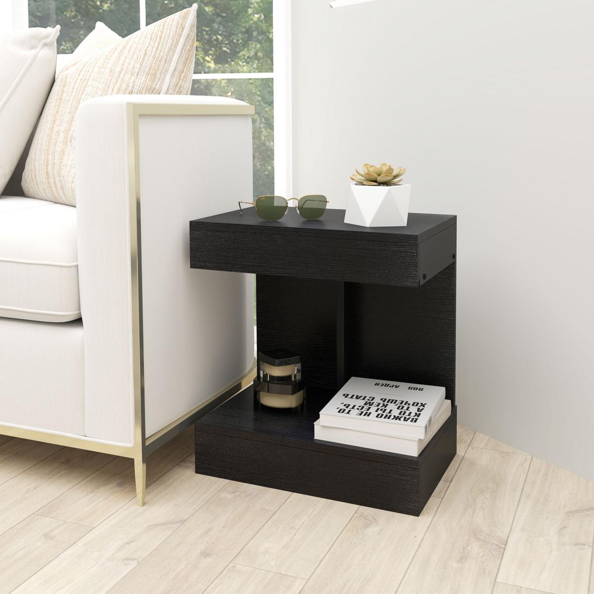 NACHTTISCH mit Schubladen, 40 x 30 x 46 cm, Schwarz - Schwarz, Holzwerkstoff (30/46/40cm) - HOMCOM