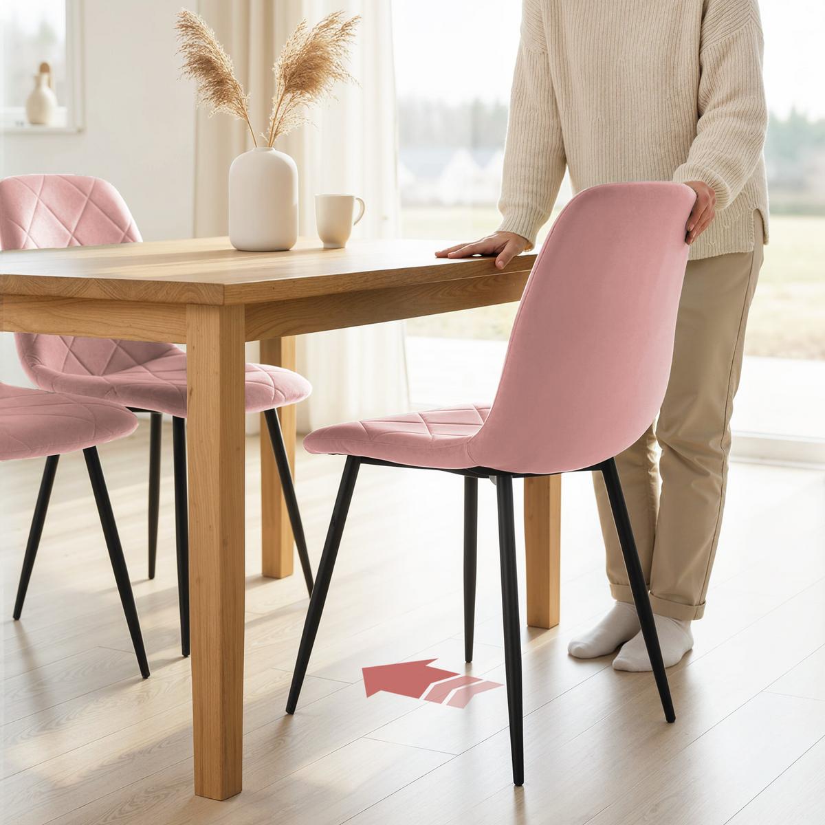 ESSZIMMERSTÜHLE 4er Set Küchenstuhl mit Rückenlehne, Samtoptik, Sessel Rosa - Rosa, Kunststoff (54/87/45cm) - HOMCOM