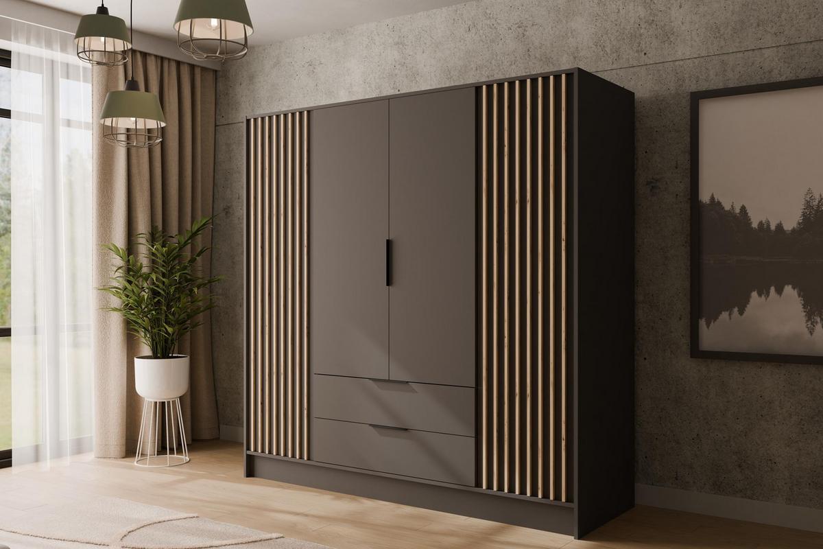 KLEIDERSCHRANK NELIA - 200 cm - Schwarz/Eiche Artisan, Holzwerkstoff (200/200/51cm) - ALTDECOR