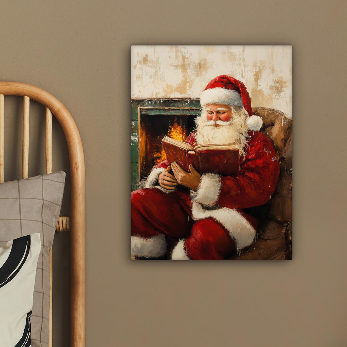 LEINWANDBILD Weihnachten - Weihnachtsmann - Winter - Open Fireside Room Decor 30x40 cm - Dunkelrot, Textil (30/40cm) - MuchoWow