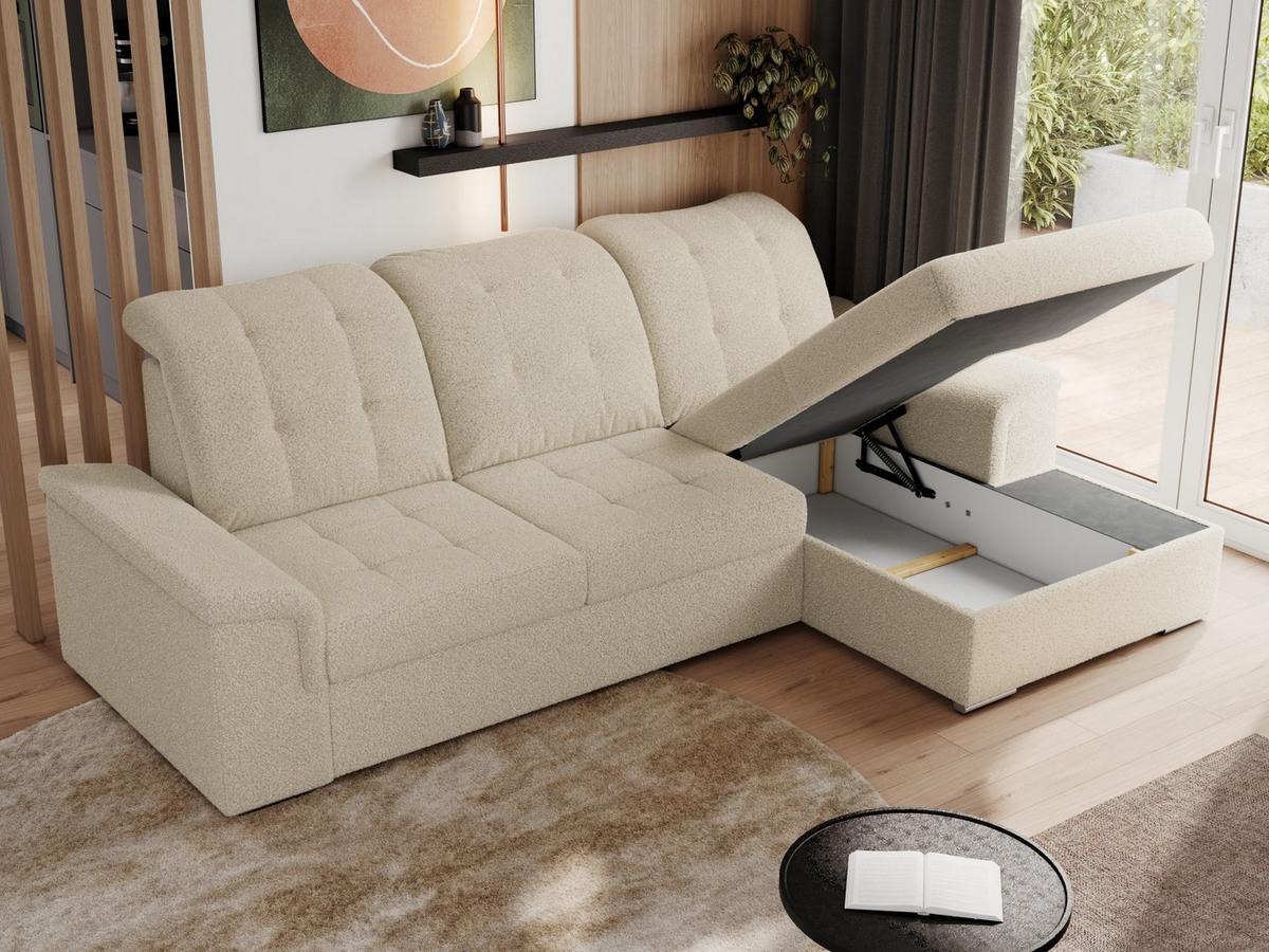 ECKSOFA MADRITO L - Beige Boucle - Rechts - Beige/Silberfarben, Textil/Metall (256/160cm)