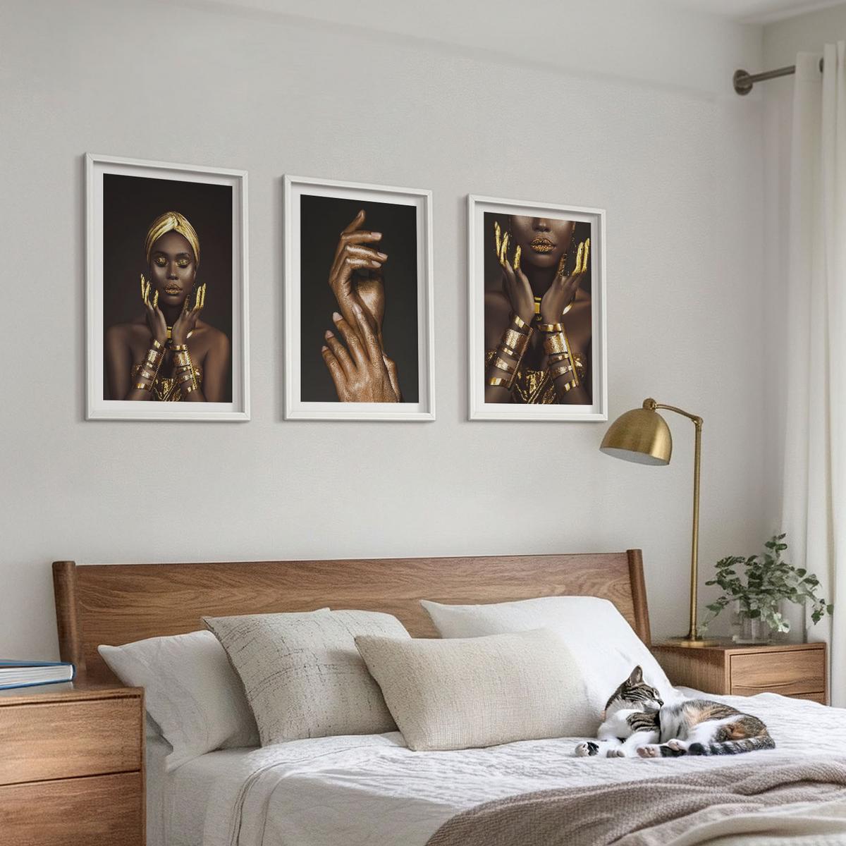 BILDER SET 3er Set - 40x60 cm Weißer Rahmen - Porträts afrikanischer Frauen - Weiß, Kunststoff (40/60cm) - TULUP