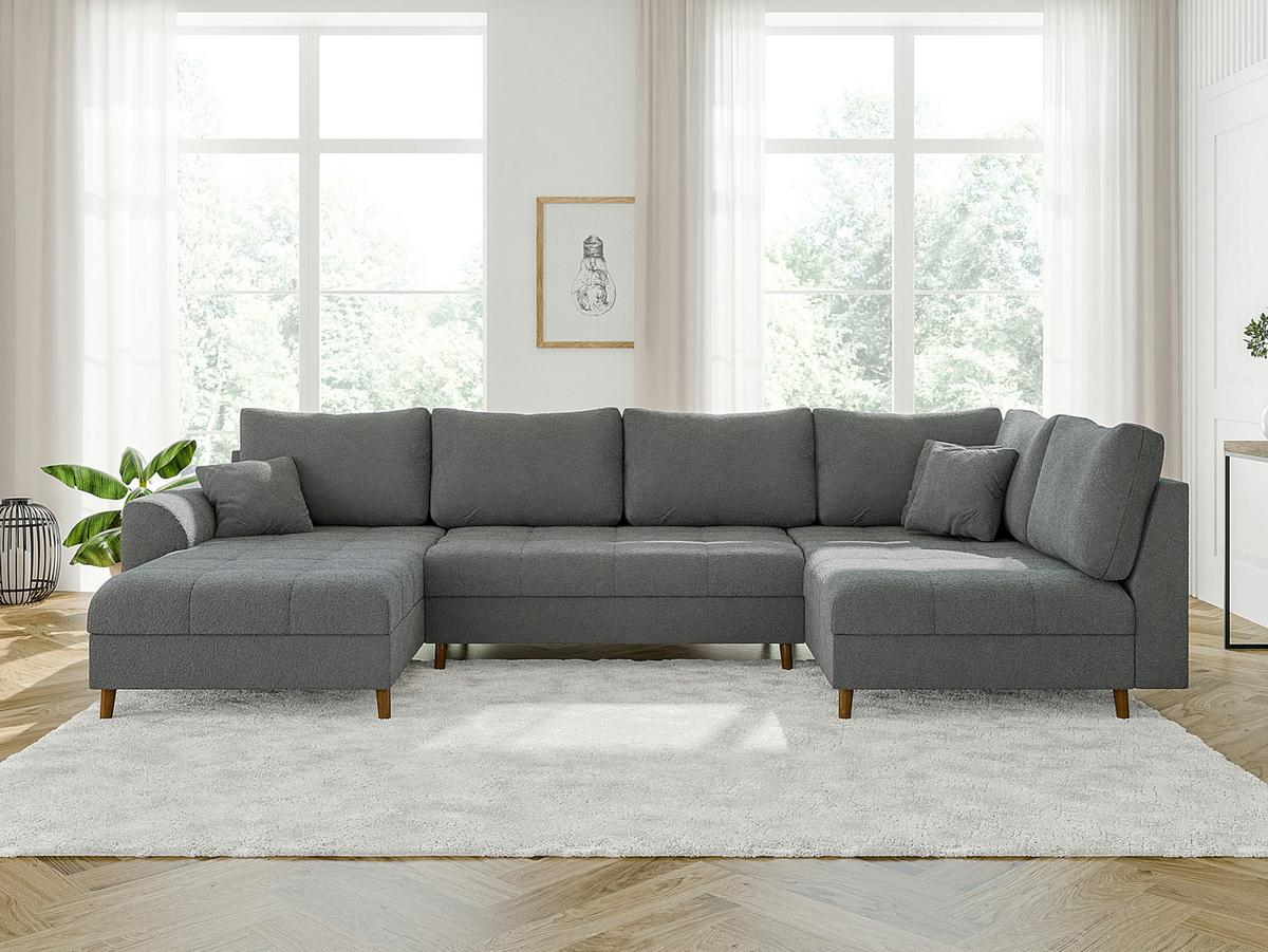 WOHNLANDSCHAFT Henrik Grau Boucle - Ottomane Links - Braun/Grau, Holz/Textil (310/81/161cm) - S-Style