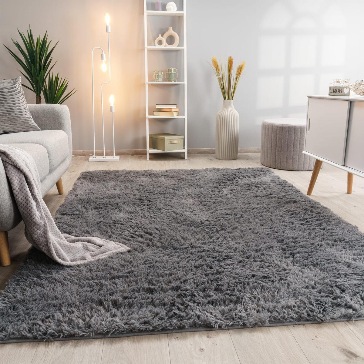 HOCHFLORTEPPICH, einfarbig, aus Polyester, Grau, 60 x 100 cm - Grau, Textil (60/100cm) - KADIMA DESIGN