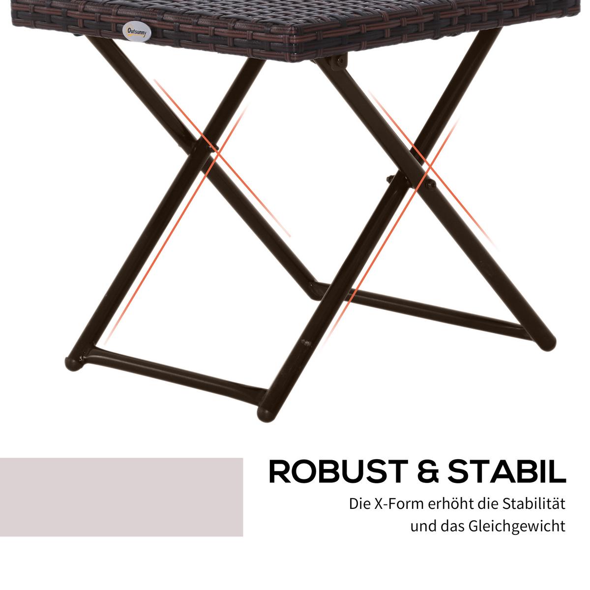 GARTENKLAPPTISCH, Braun, Stahl, PE-Rattan - Braun, Kunststoff (40/40/40cm) - Outsunny