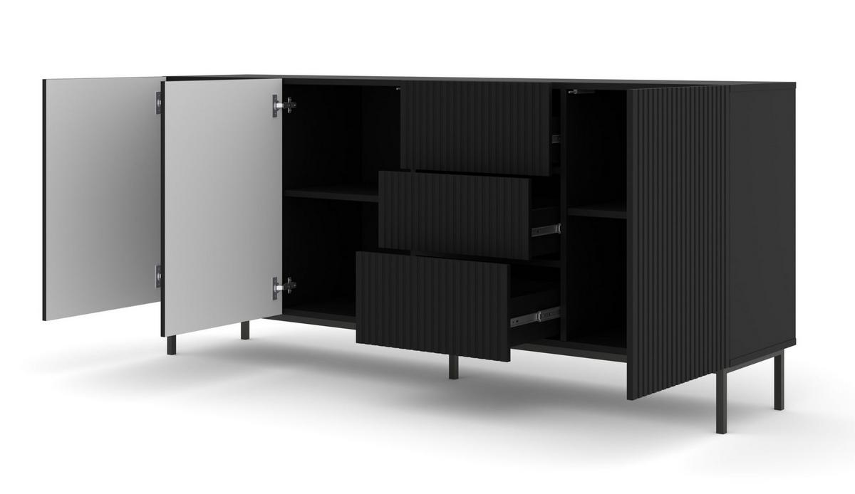 KOMMODE Schwarz, Schwarz, Schwarz 200/89/42 - Schwarz, Holzwerkstoff (200/89/42cm) - RAUMHIRSCH FURNITURE
