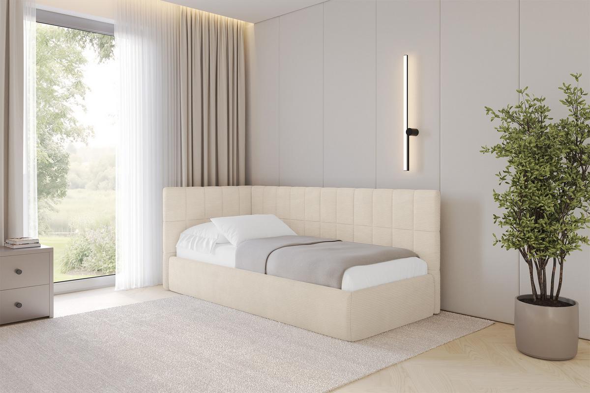 EINZELLBETT Jugendbett mit Bettkasten und Matratze H3/H4, Rechts - TULY 80x200 Beige - Kaschmir, Holzwerkstoff/Textil (80/200cm) - ALTDECOR
