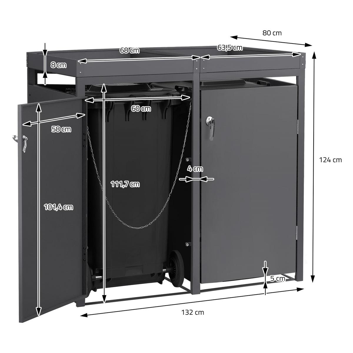 MÜLLTONNENBOX 2er mit Pflanzdach Anthrazit - Anthrazit, Metall (132/124/80cm) - ML-DESIGN