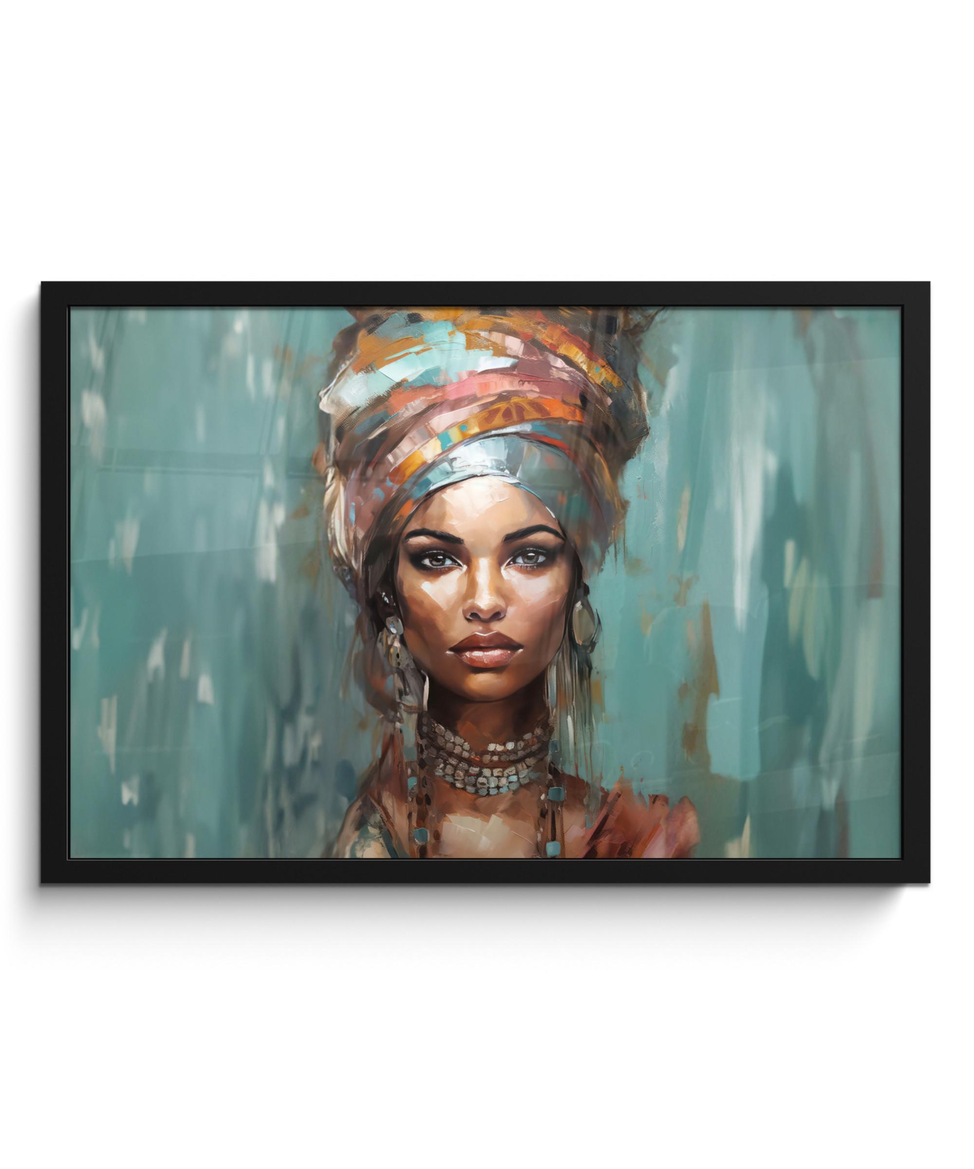 POSTER MIT RAHMEN Frau - Kunst - Schmuck - Porträt 60x40 cm - Blaugrau, Papier (60/40cm) - MuchoWow