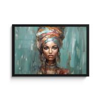 POSTER MIT RAHMENGERAHMTES BILD Frau - Kunst - Schmuck - Porträt 60x40 cm - Blaugrau, Papier (60/40cm) - MuchoWow