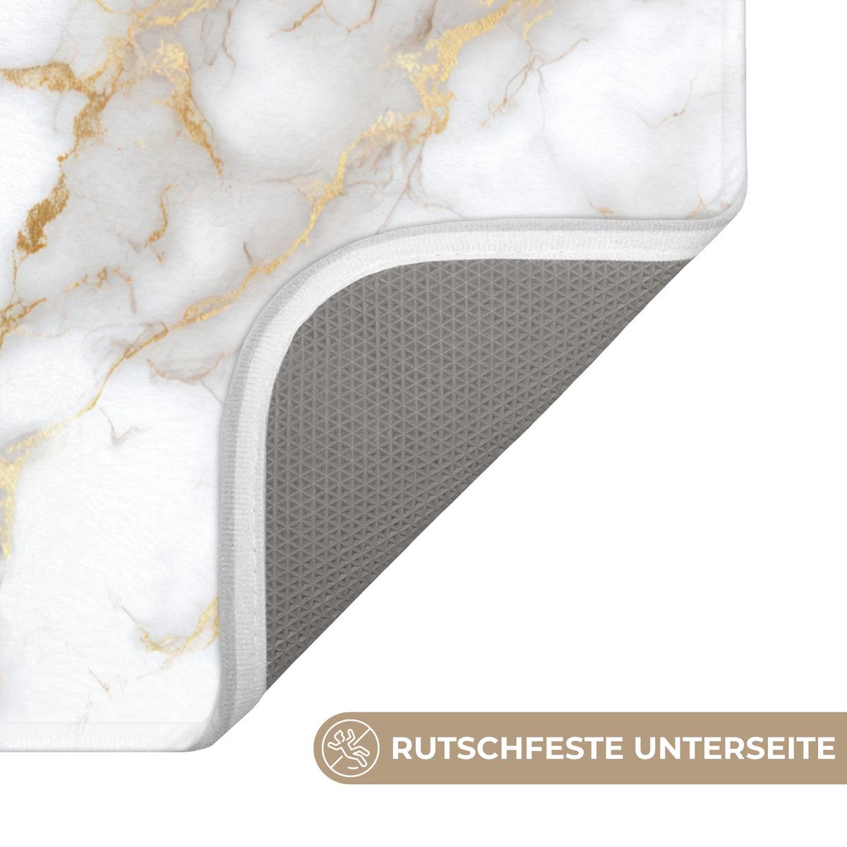 BADEMATTE Goldene Adern - Marmor - Weiß 60x90 cm - Weiß, Textil (60/90cm) - OnlyWow