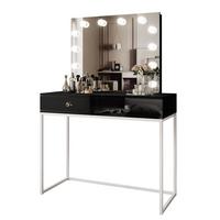 SCHMINKTISCH BLANCO LOFT ELITE mit Spiegel und Beleuchtung Schwarz Hochglanz Kristallgriff - Schwarz Hochglanz/Weiß, Holzwerkstoff (100/146/42cm) - Lookway
