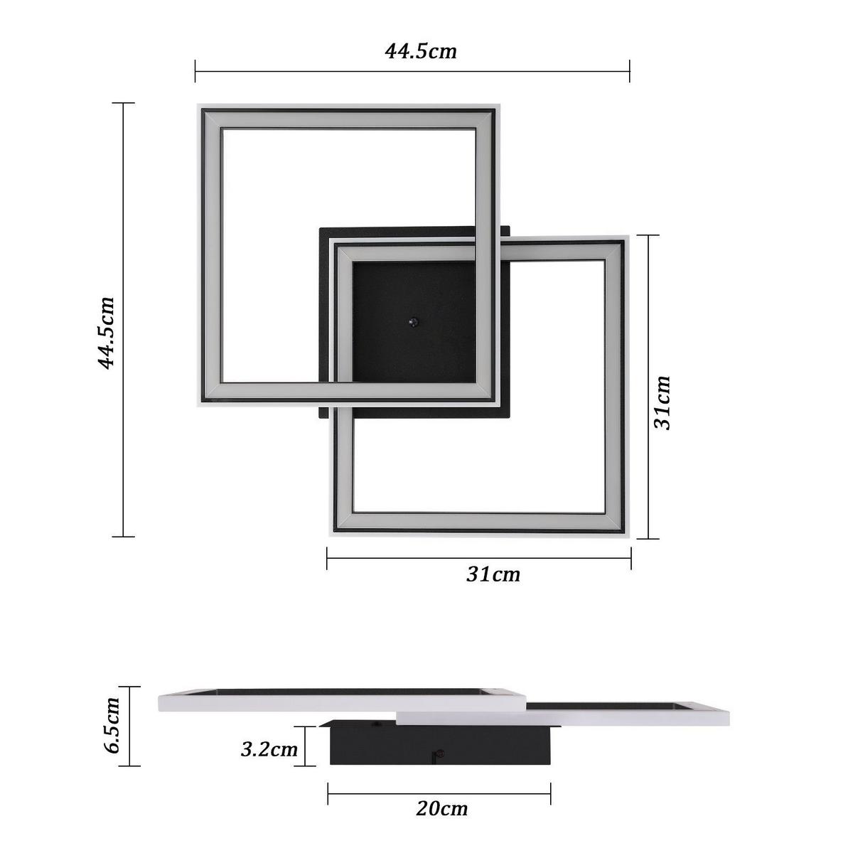 LED-DECKENLEUCHTE Luzadder 44.5/44.5/7cm - Schwarz, Metall (44.5/44.5/7cm) - Nettlife
