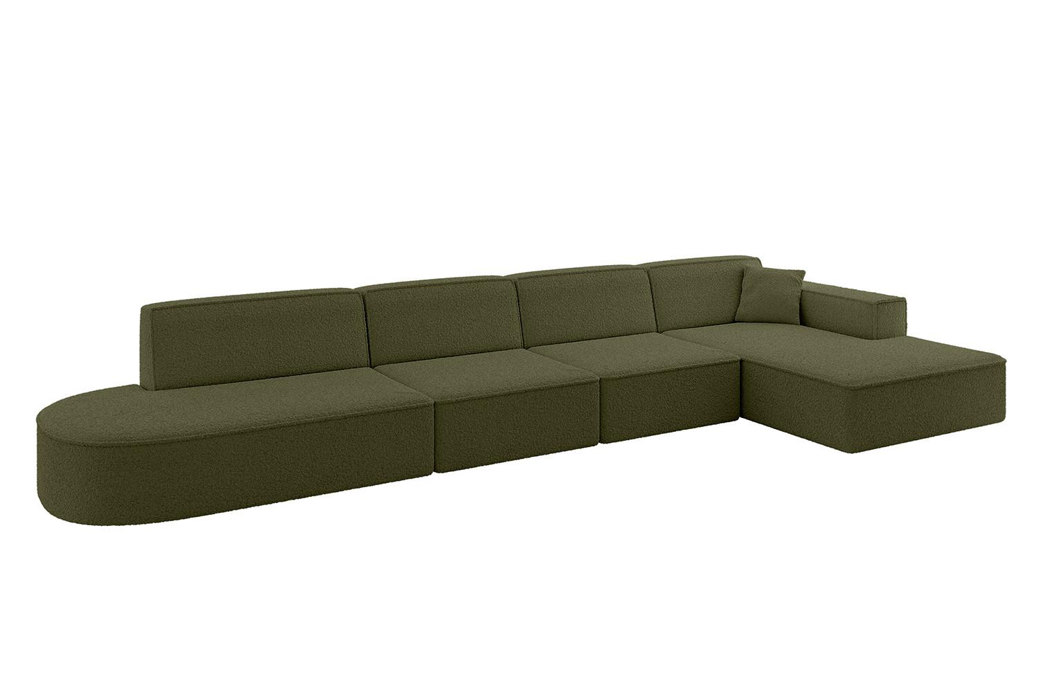 ECKSOFA Ottomane Rechts IREA-L3-v4 - 412x165x77 cm Grün - Platinfarben/Olivgrün, Holzwerkstoff/Textil (412/165cm) - ALTDECOR