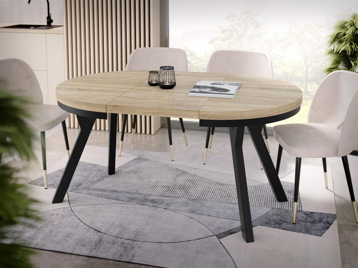 ESSTISCH Lume runder ausziehbarer, Sonoma Eiche 100-150/100/76 cm - Schwarz/Sonoma Eiche, Holz/Holzwerkstoff (100/150/76cm) - WFL GROUP