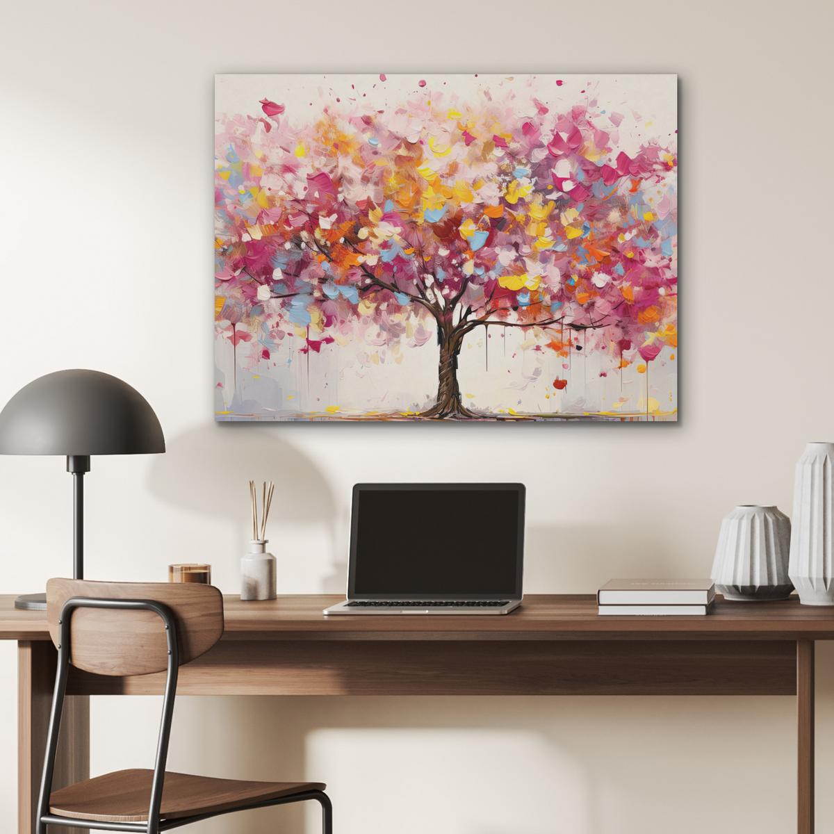 AKUSTIKBILD Aquarell - Baum - Kunst - Abstrakt Gemälde 80x60 cm - Multicolor, Kunststoff (80/60/0.9cm) - MuchoWow
